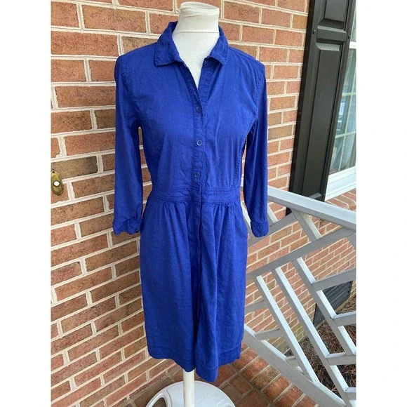 Eileen Fisher | Dresses | Eileen Fisher Linen Blend Blue Shirt Dress Small  | Poshmark